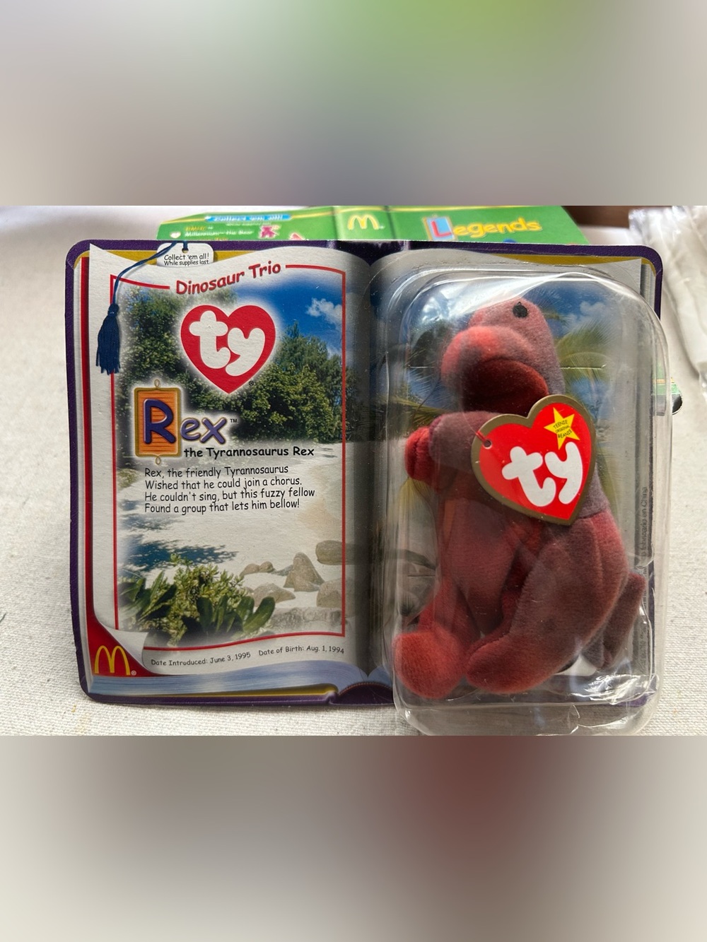 Ty Red Rex Plush Dinosaur Beanie Baby with Heart Tag